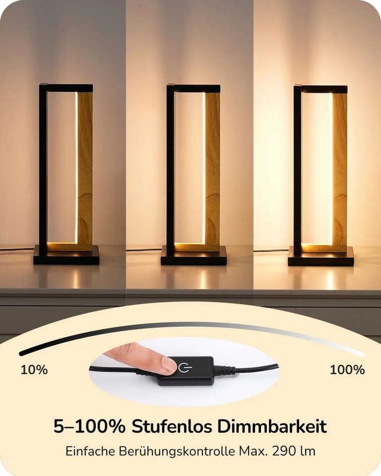 EDISHINE LED Nachttischlampe Schwarz Touch Dimmbar Metall - Bild 4