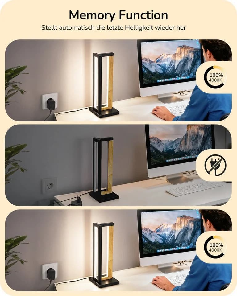 EDISHINE LED Nachttischlampe Schwarz Touch Dimmbar Metall - Bild 5