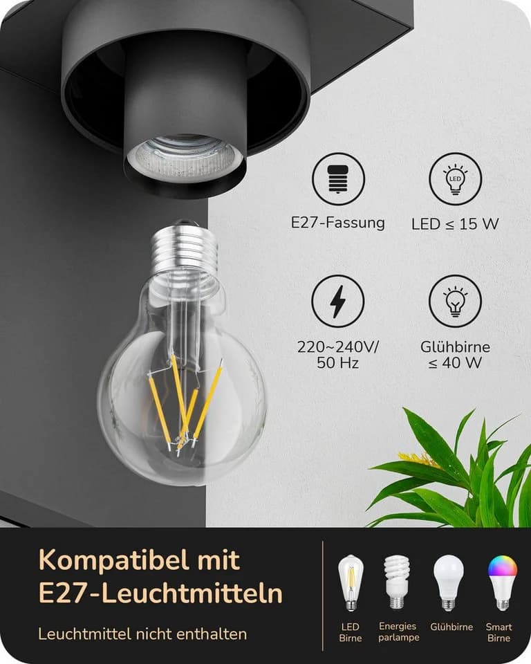EDISHINE Außen-Wandleuchte Anthrazit für Hauswand, Garage, Vordach