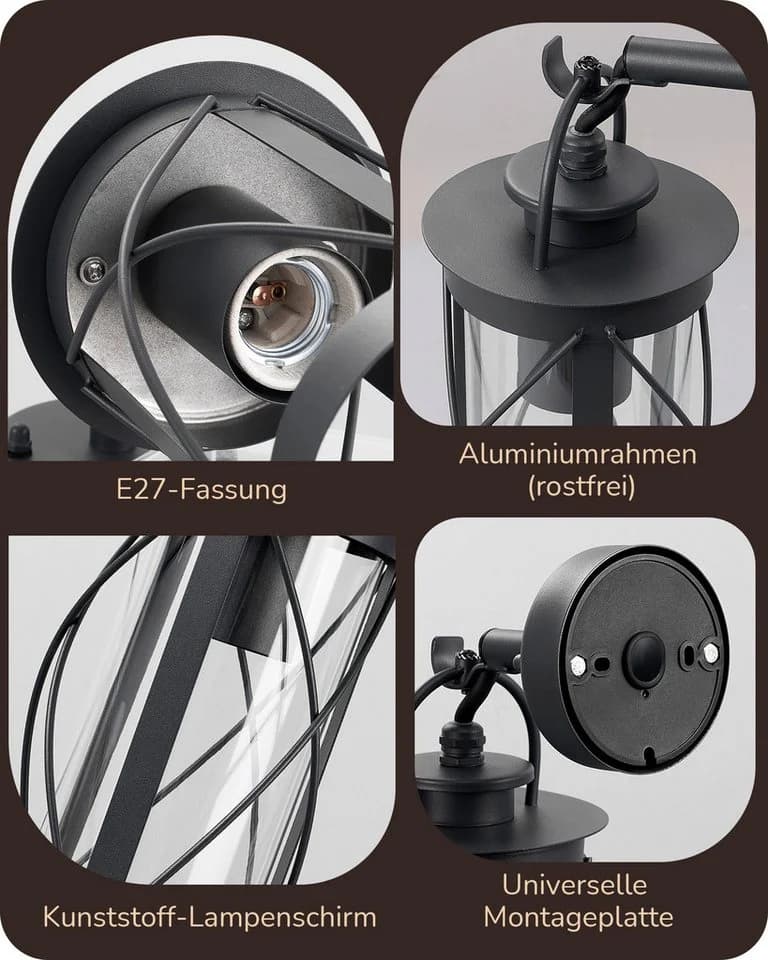EDISHINE Außen-Wandleuchte Retro Schwarz E27 Fassung - Bild 5