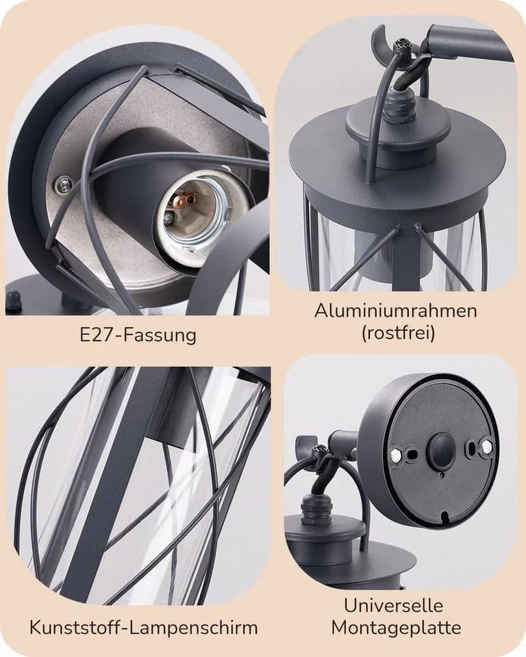 EDISHINE Außen-Wandleuchte Retro Schwarz/Anthrazit Aluminium - Bild 4