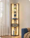EDISHINE Stehlampe Wohnzimmer Schwarz, LED Dimmbar mit 4 Holz-Regalen Bild 2