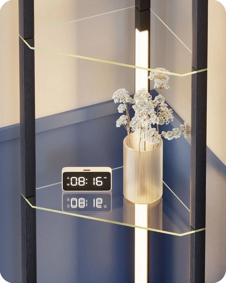 EDISHINE Stehlampe Wohnzimmer Schwarz, LED Dimmbar mit 4 Holz-Regalen - Bild 3