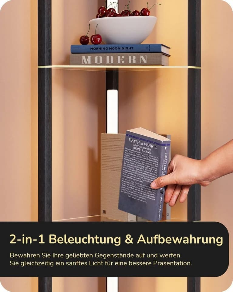 EDISHINE Stehlampe Wohnzimmer Schwarz, LED Dimmbar mit 4 Holz-Regalen - Bild 4