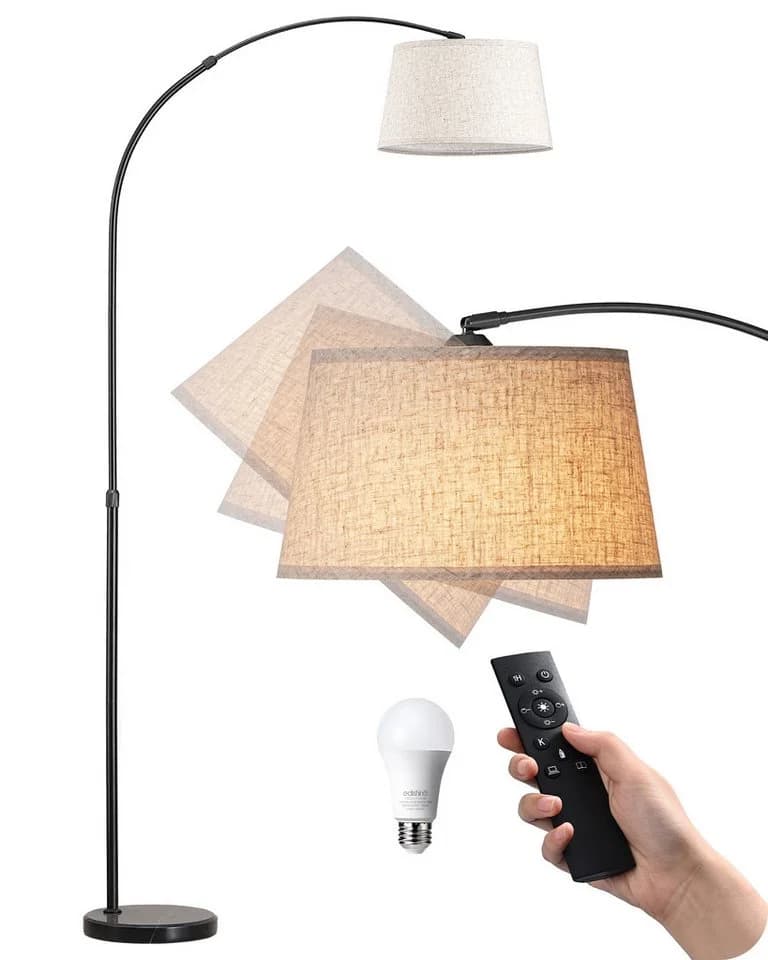 EDISHINE Stehlampe Bogenlampe dimmbar mit Fernbedienung Gold/Beige