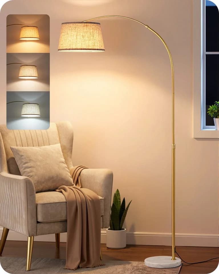 EDISHINE Stehlampe Bogenlampe dimmbar mit Fernbedienung Gold/Beige - Bild 2