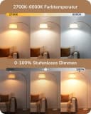 EDISHINE Stehlampe Bogenlampe dimmbar mit Fernbedienung Gold/Beige Bild 3