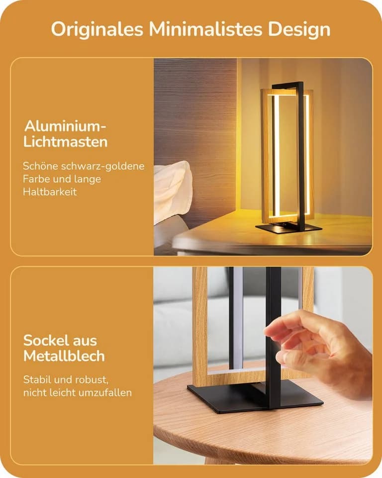 EDISHINE LED Nachttischlampe Touch Dimmbar Metall 3 Farbtemperaturen - Bild 5