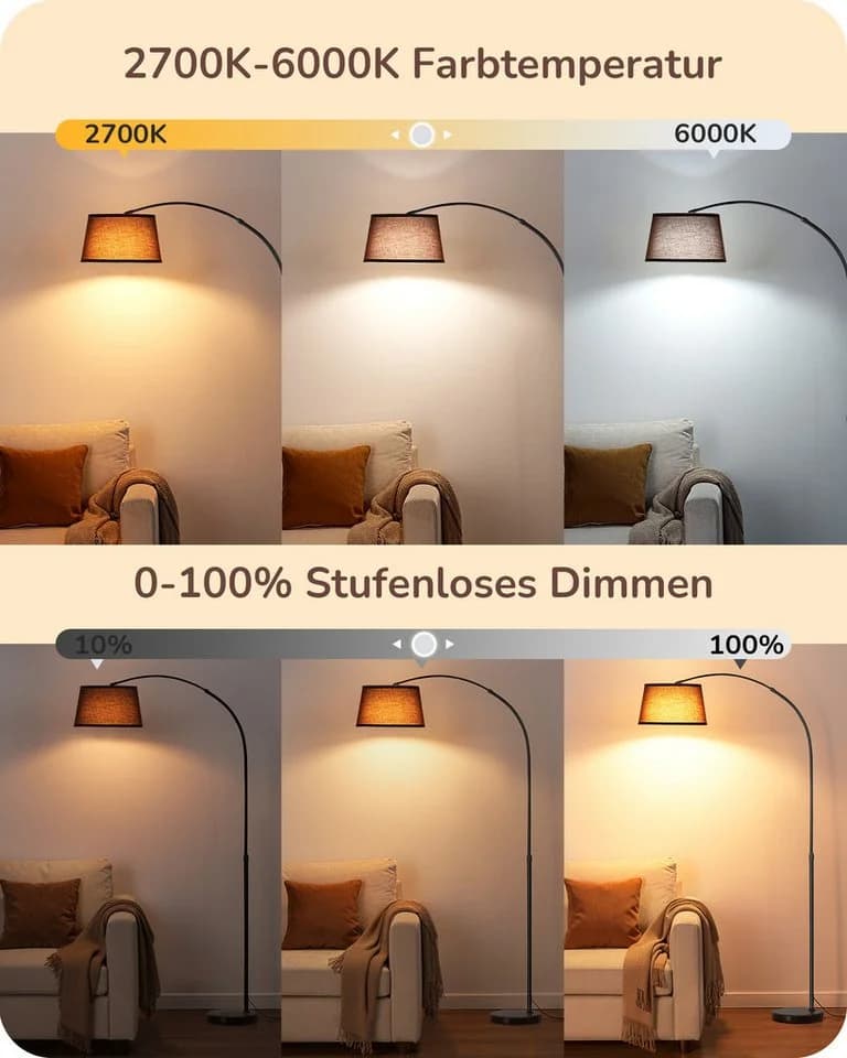 EDISHINE LED Bogenlampe dimmbar mit Fernbedienung Schwarz Braun - Bild 4