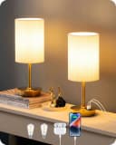 EDISHINE LED Nachttischlampe Touch Dimmbar, 2er-Set Tischleuchten mit USB, LED wechselbar, warmweiß Bild 2