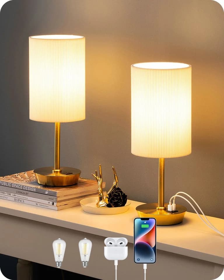 EDISHINE LED Nachttischlampe Touch Dimmbar, 2er-Set Tischleuchten mit USB, LED wechselbar, warmweiß - Bild 2