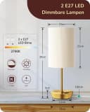 EDISHINE LED Nachttischlampe Touch Dimmbar, 2er-Set Tischleuchten mit USB, LED wechselbar, warmweiß Bild 4