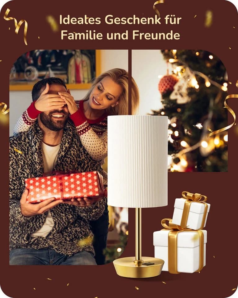 EDISHINE LED Nachttischlampe Touch Dimmbar, 2er-Set Tischleuchten mit USB, LED wechselbar, warmweiß - Bild 5