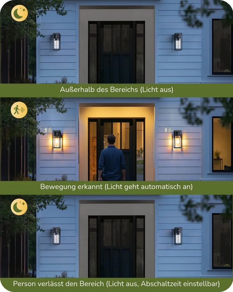 EDISHINE Außen-Wandleuchte mit Bewegungsmelder, moderne Wandlampe für Garten, Fassade und Haustür - Bild 4