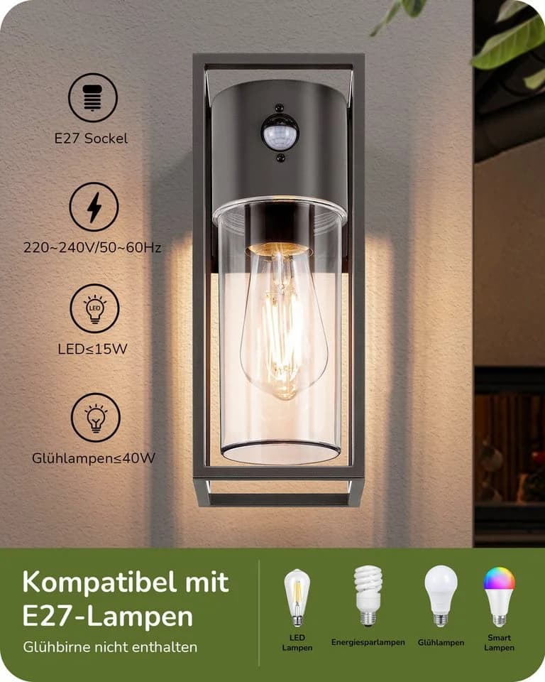 EDISHINE Außen-Wandleuchte mit Bewegungsmelder, Anthrazit - Bild 5