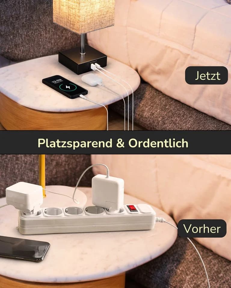 EDISHINE LED Nachttischlampe Touch Dimmbar, 2er-Set Beige/Schwarz - Bild 3