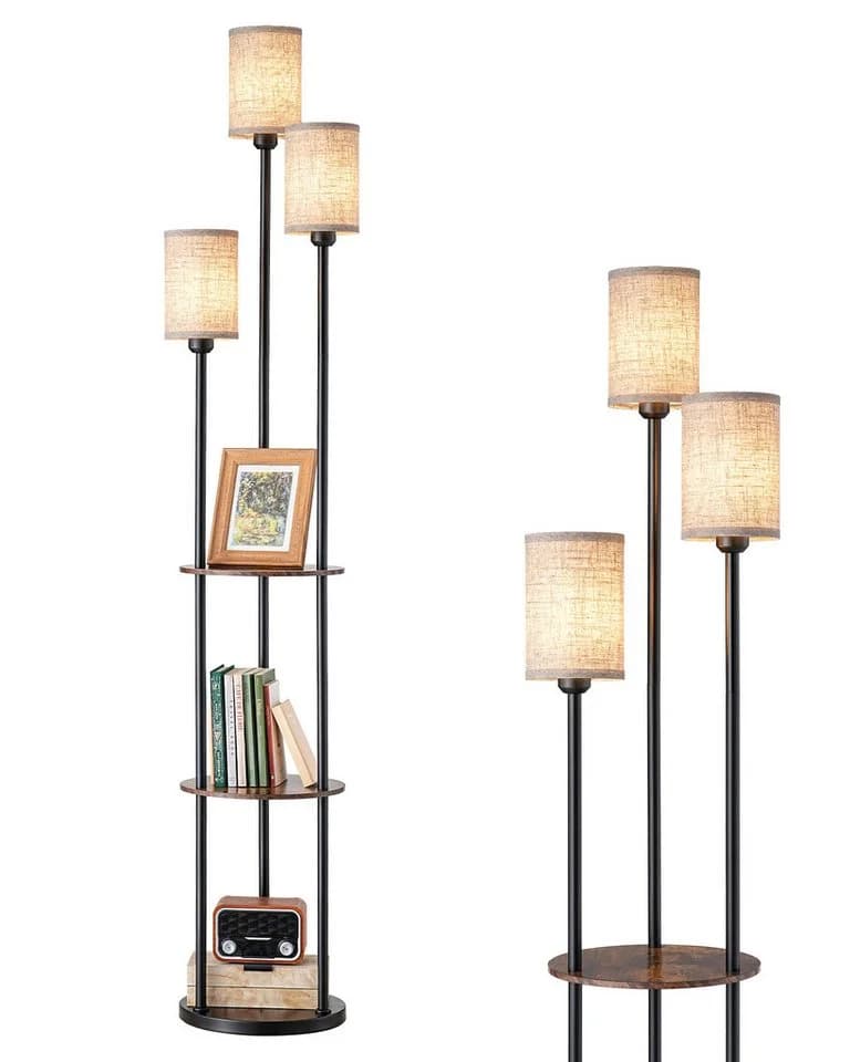 EDISHINE Stehlampe 3-flammig Schwarz mit Regalen und LED - Bild 2