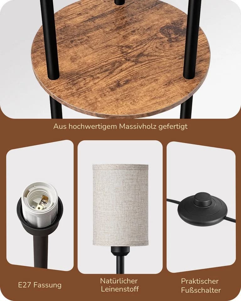 EDISHINE Stehlampe 3-flammig Schwarz mit Regalen und LED - Bild 4