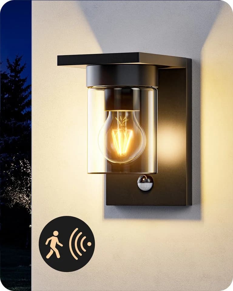 EDISHINE Außenwandlampe mit Bewegungsmelder Schwarz E27 IP44 - Bild 2