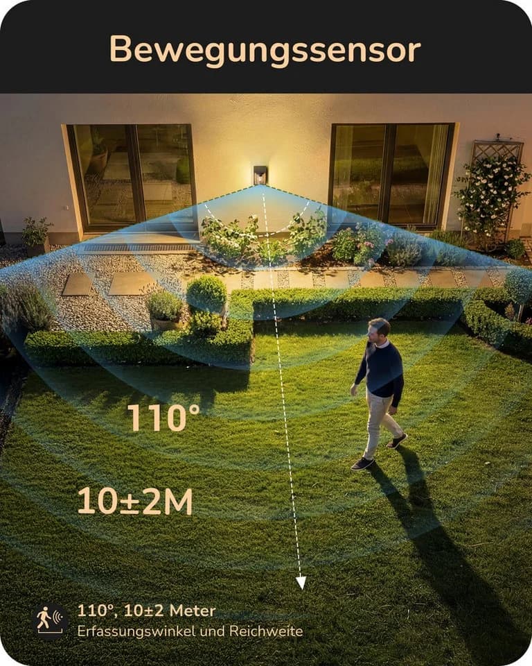 EDISHINE Außenwandlampe mit Bewegungsmelder E27 IP44 Anthrazit