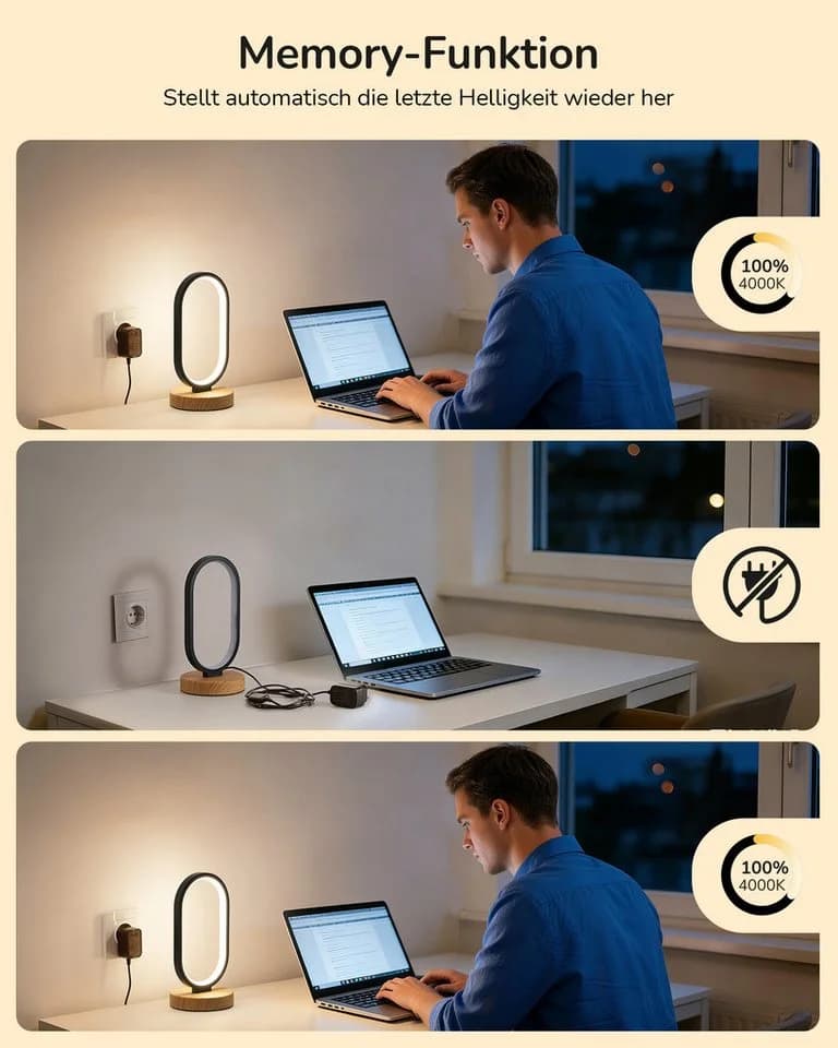 EDISHINE LED Nachttischlampe Touch Dimmbar 3 Farbtemperaturen - Bild 4