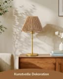 EDISHINE Nachttischlampe Gold mit handgeflochtenem Papierseir-Schirm Bild 1