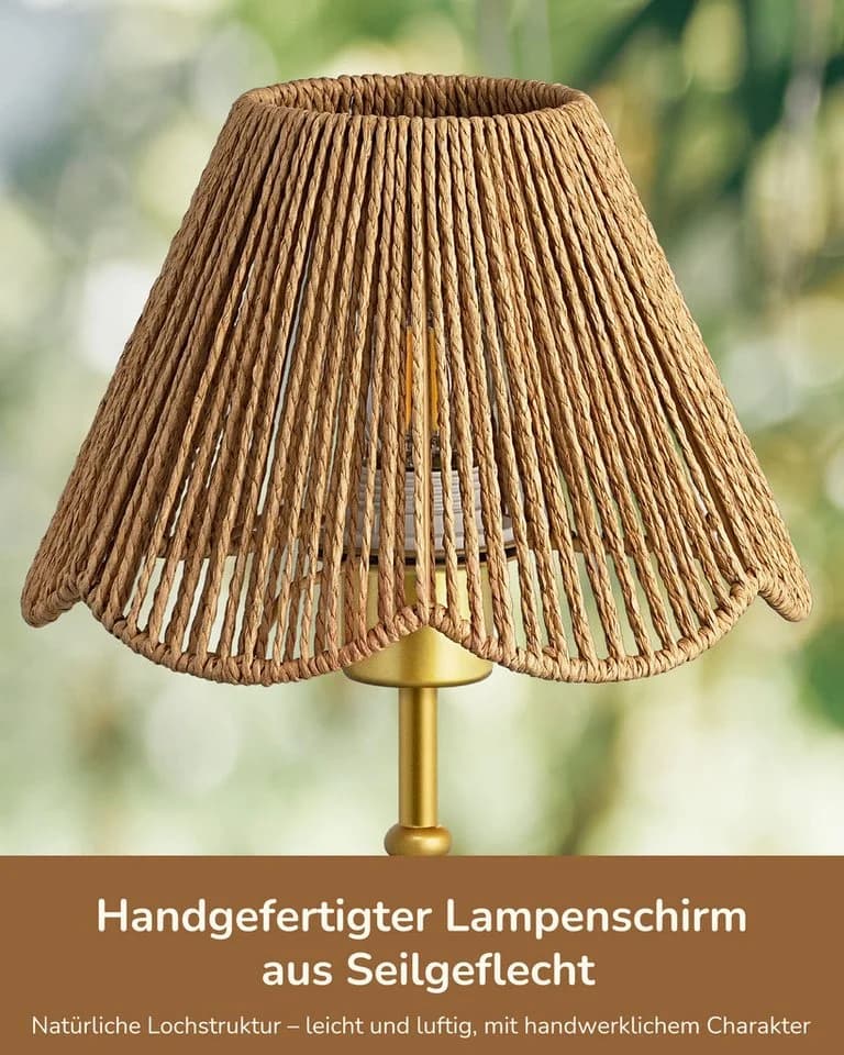 EDISHINE Nachttischlampe Gold mit handgeflochtenem Papierseir-Schirm - Bild 3