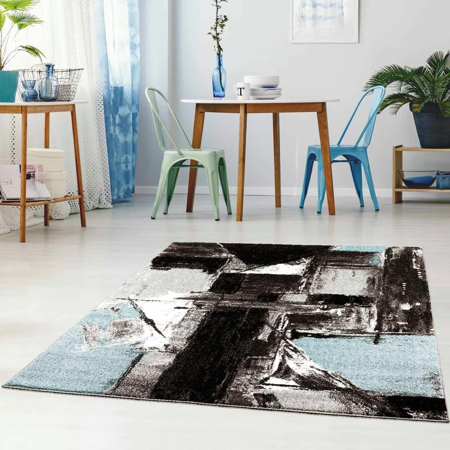 Carpet City Moda 1134 Wohnteppich Blau Kurzflor