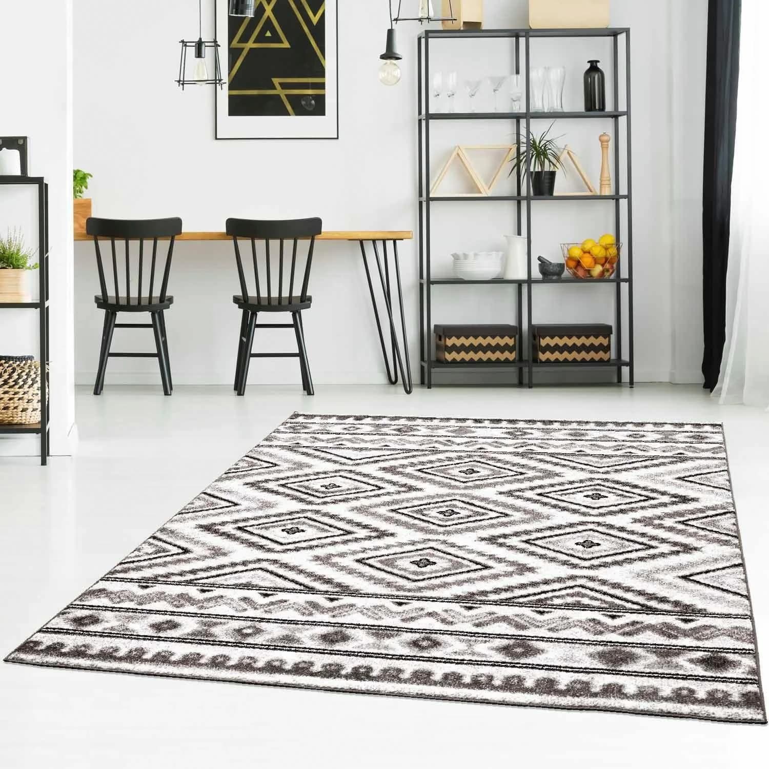 CARPET CITY Teppich Moda 1129 Grau Modern Ethno-Look Kurzflor