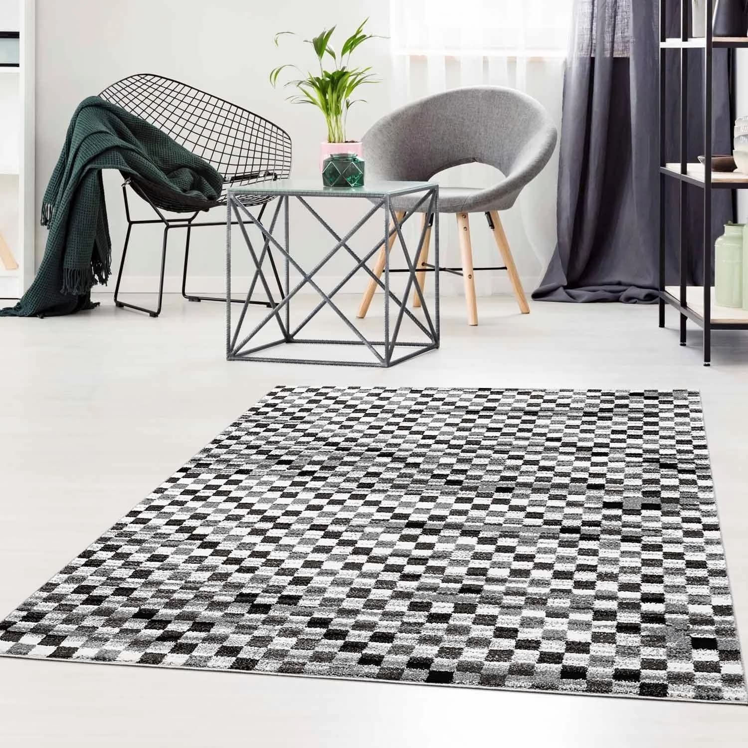 Carpet City Moda 1141 Kurzflor-Teppich Karo Grau 160x225cm