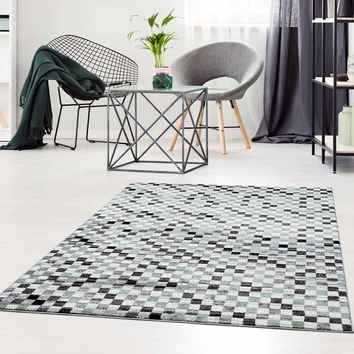 CARPET CITY Teppich Moda 1141 Grün Kurzflor Karo