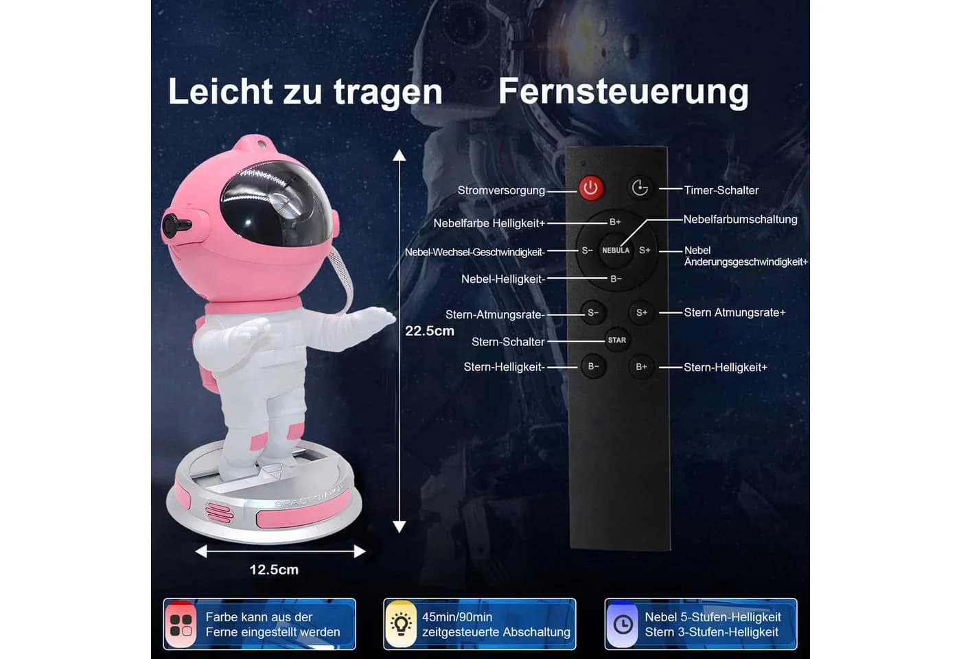 SERBASIC LED-Sternenhimmel Projektor Rosa mit Timer & Fernbedienung - Bild 4