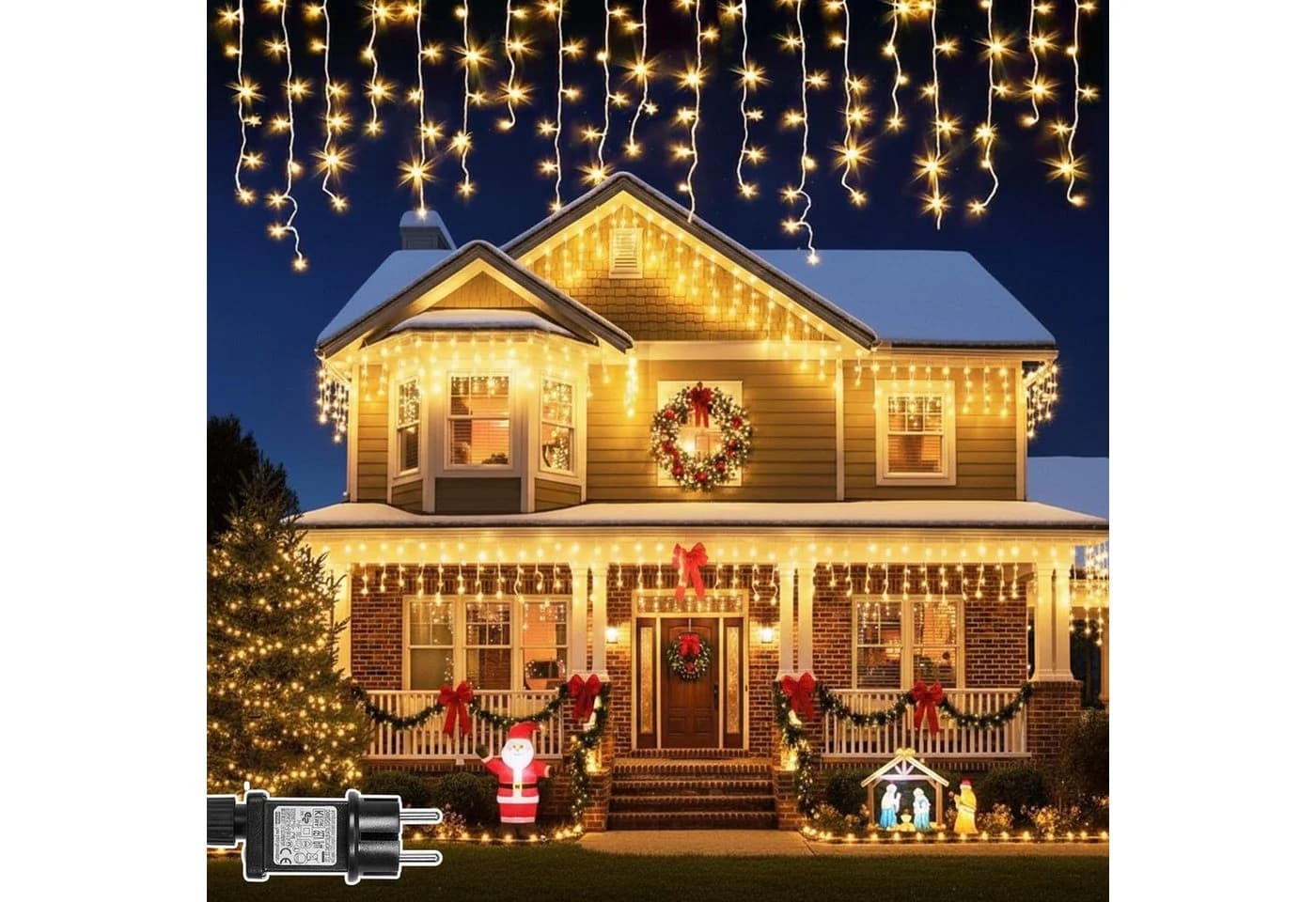 SERBASIC LED-Lichterkette Eisregen Außen Warmweiß 8 Modi - Bild 2