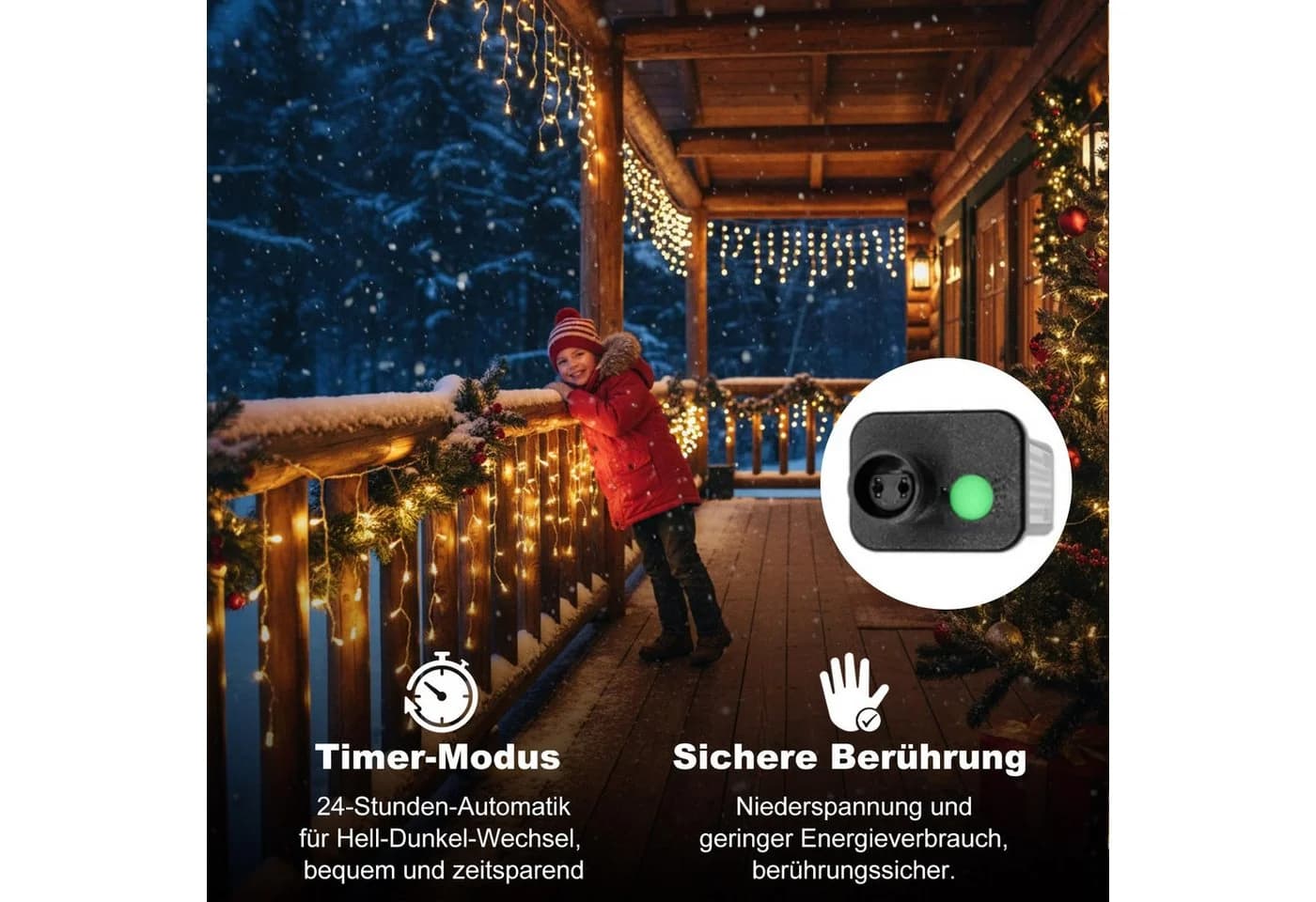 SERBASIC LED-Lichterkette Eisregen Außen Warmweiß 8 Modi - Bild 4