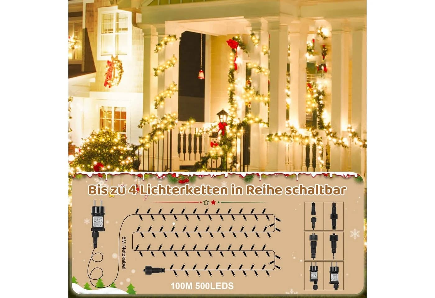 SERBASIC LED-Lichterkette Weihnachtsbaum mit Timer 8 Modi Speicherfunktion