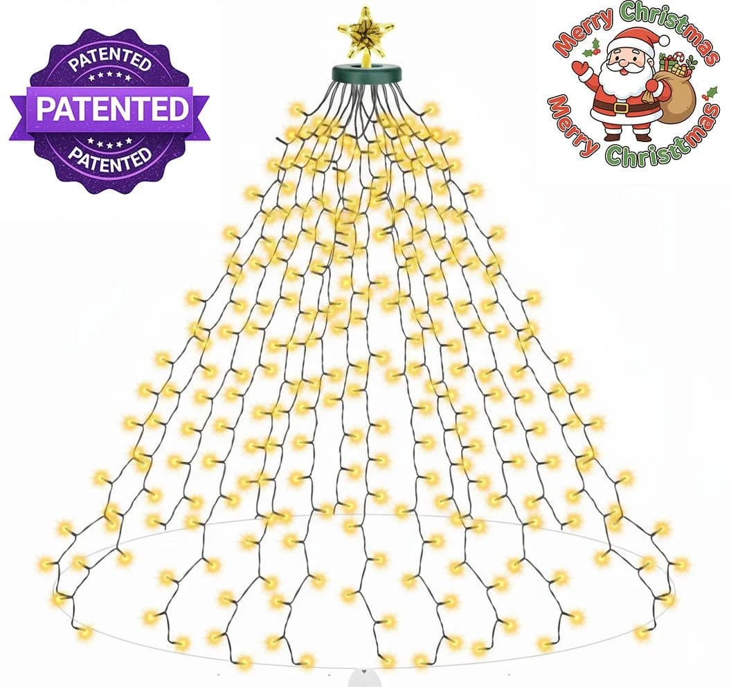 SERBASIC LED-Lichterkette Weihnachtsbaum mit Stern-Ring-Design und Timer - Bild 2