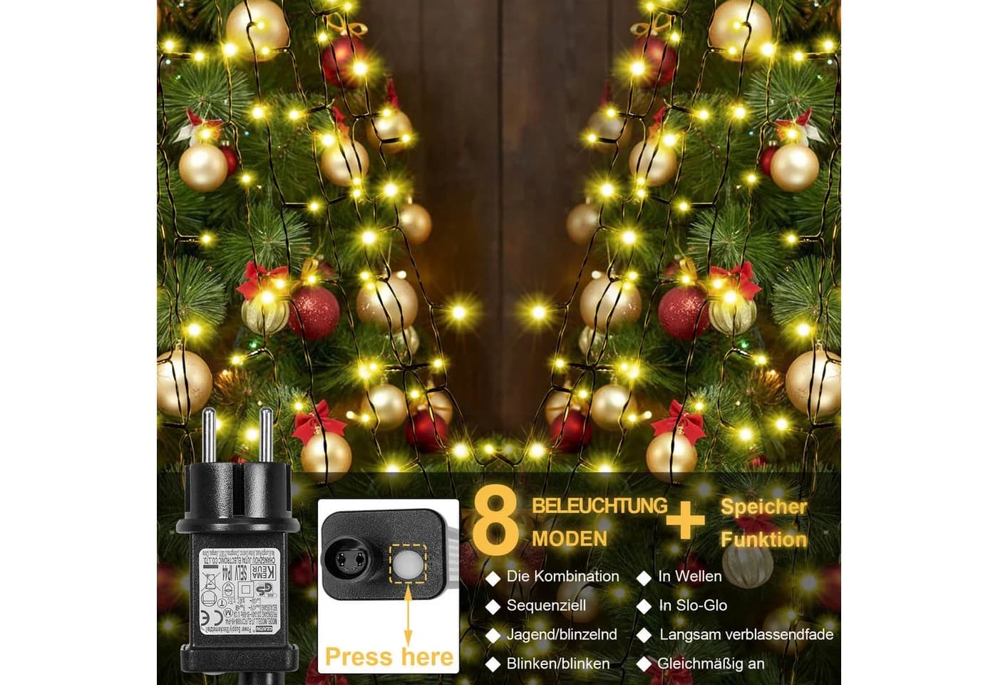 SERBASIC LED-Lichterkette Weihnachtsbaum mit Stern-Ring-Design und Timer - Bild 5