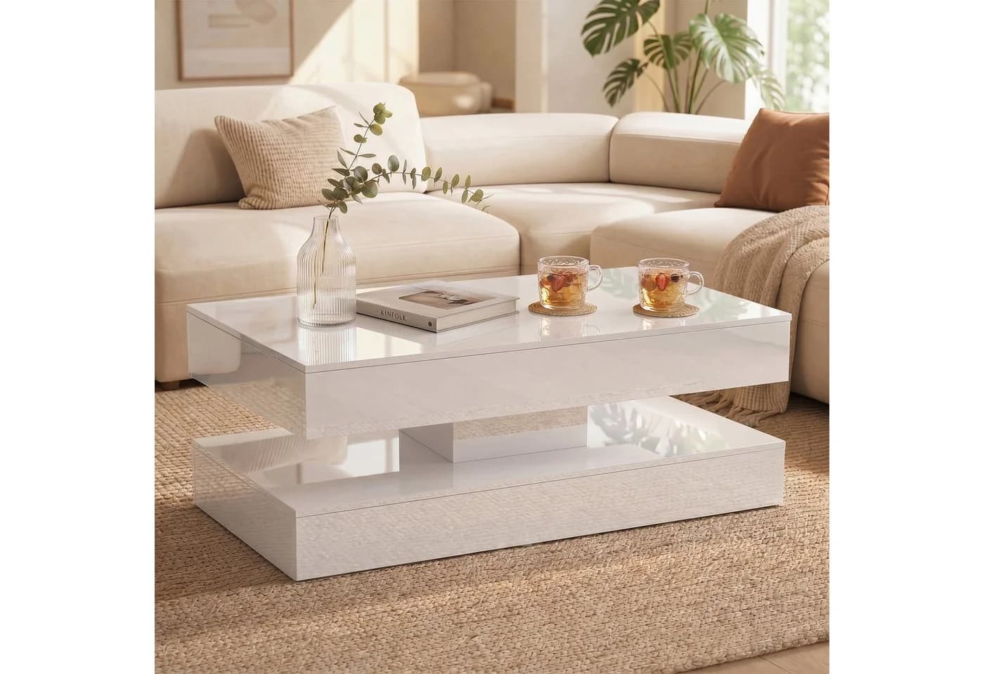 Sunsitt Couchtisch Modern Weiß Hochglanz-Optik mit 2 Schubladen - Bild 2
