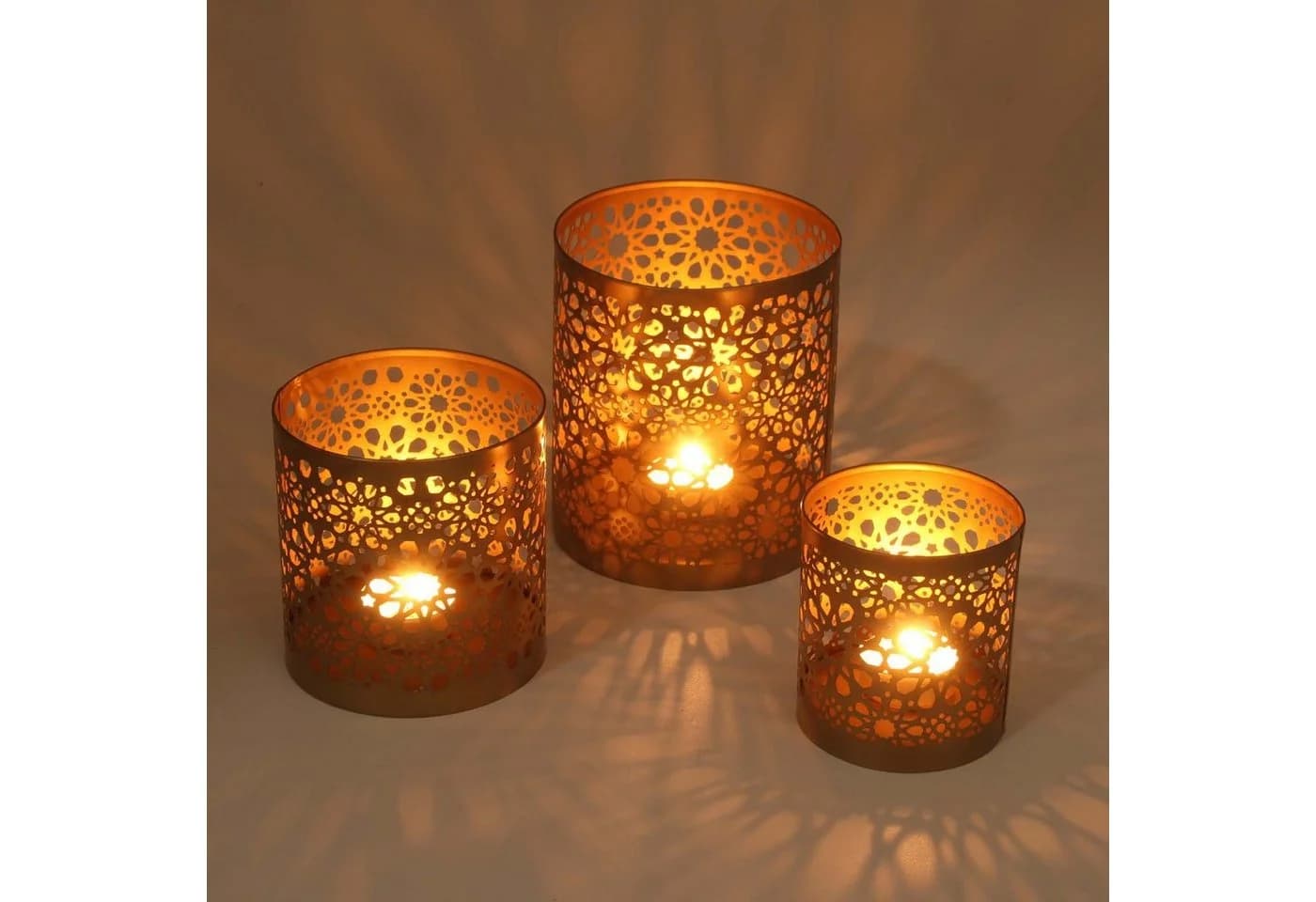 Casa Moro Teelichthalter Orientalisches Windlicht 3er Set Navin in Antik Gold Look - Bild 3