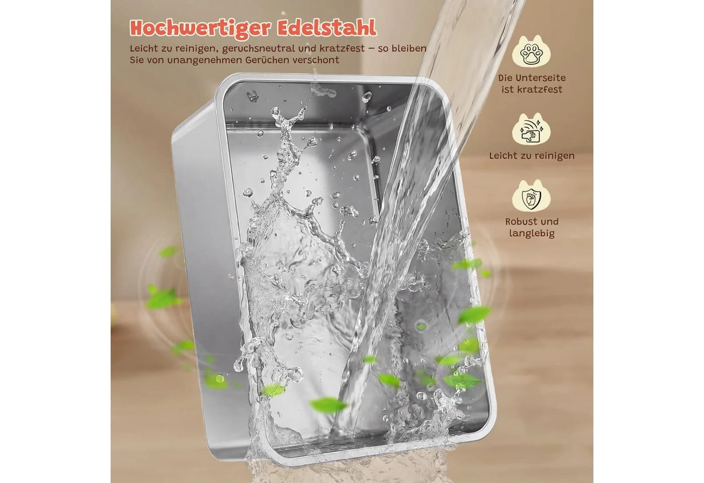 Klyvvo Katzentoilette Edelstahl XL mit hohem Rand und Metallschaufel - Bild 4