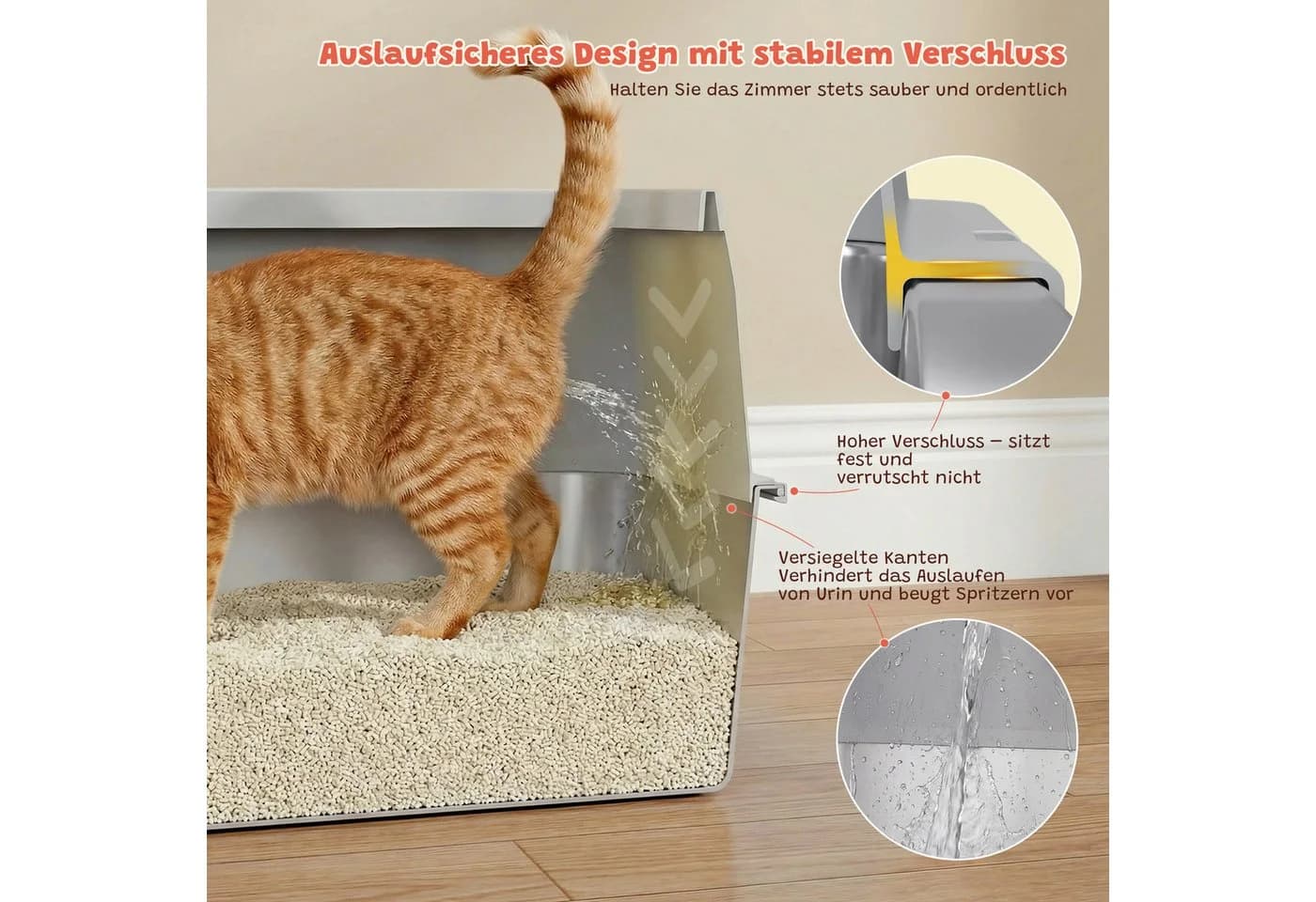 Klyvvo Katzentoilette Edelstahl XL mit hohem Rand und Metallschaufel - Bild 5