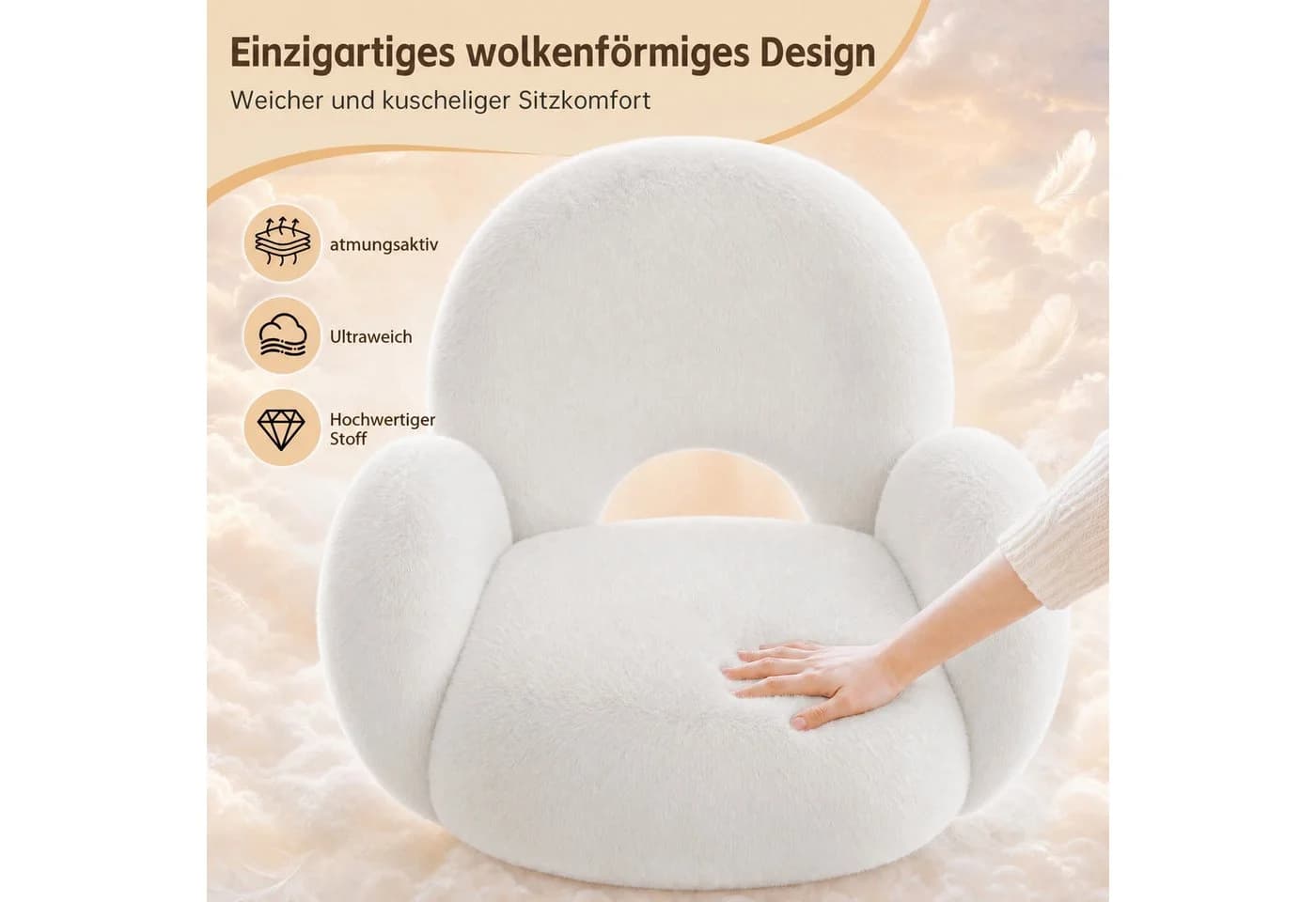 Klyvvo Drehstuhl Bürostuhl mit Kunstkaninchenfell beige höhenverstellbar - Bild 3
