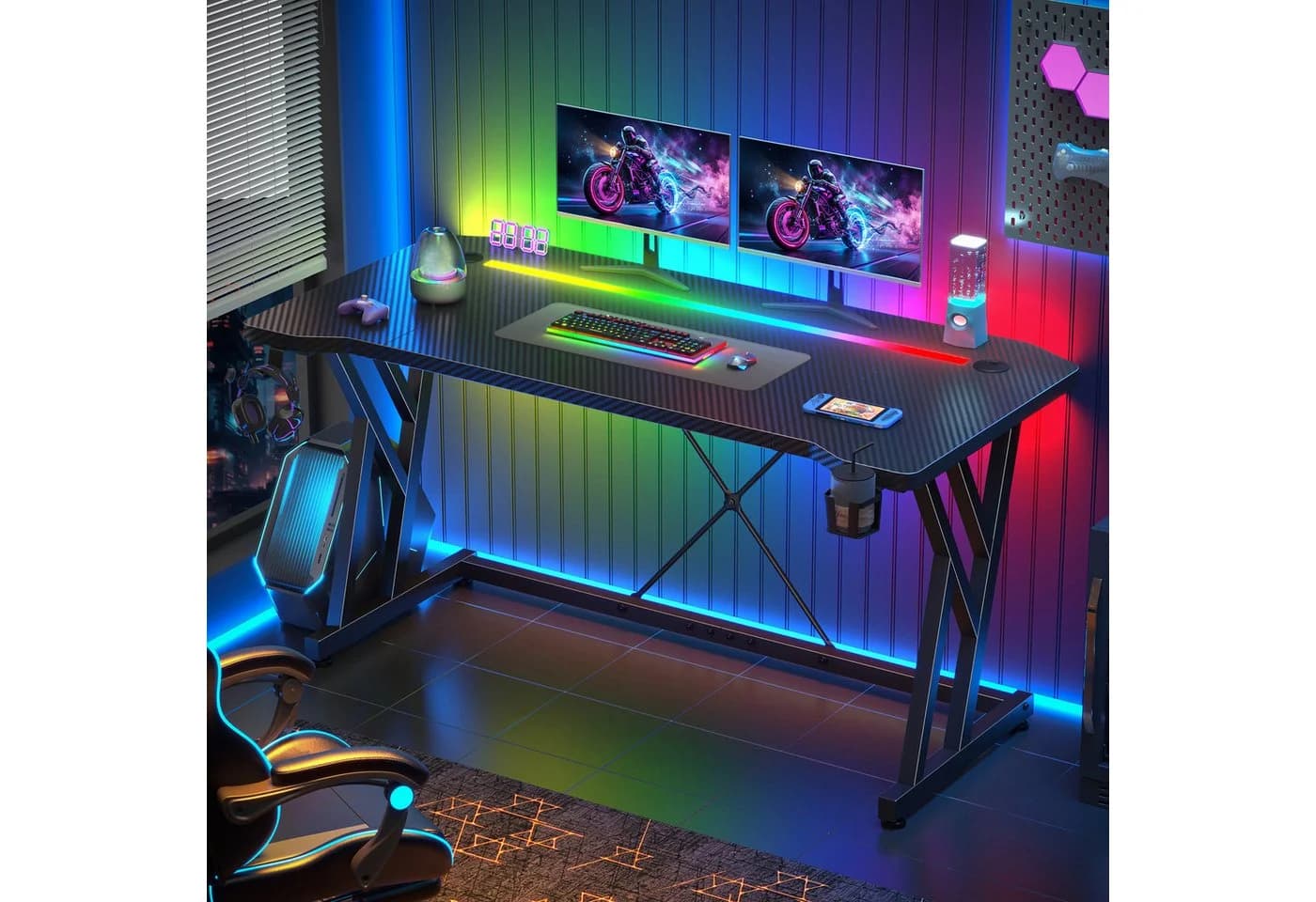 Klyvvo Gaming Schreibtisch mit RGB LED Beleuchtung Schwarz