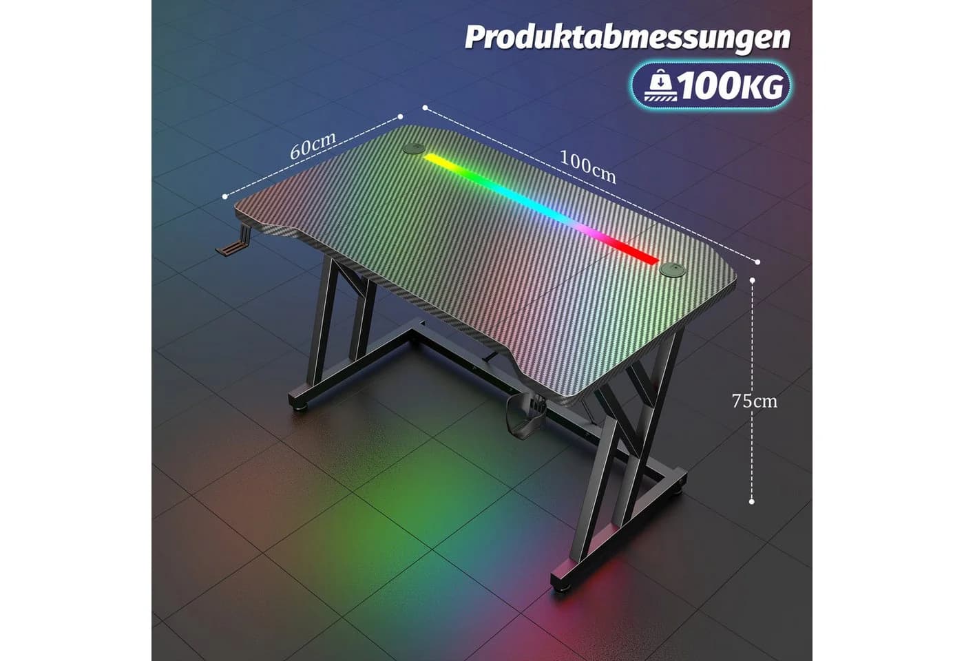 Klyvvo Gaming Schreibtisch mit RGB LED Beleuchtung Schwarz - Bild 3