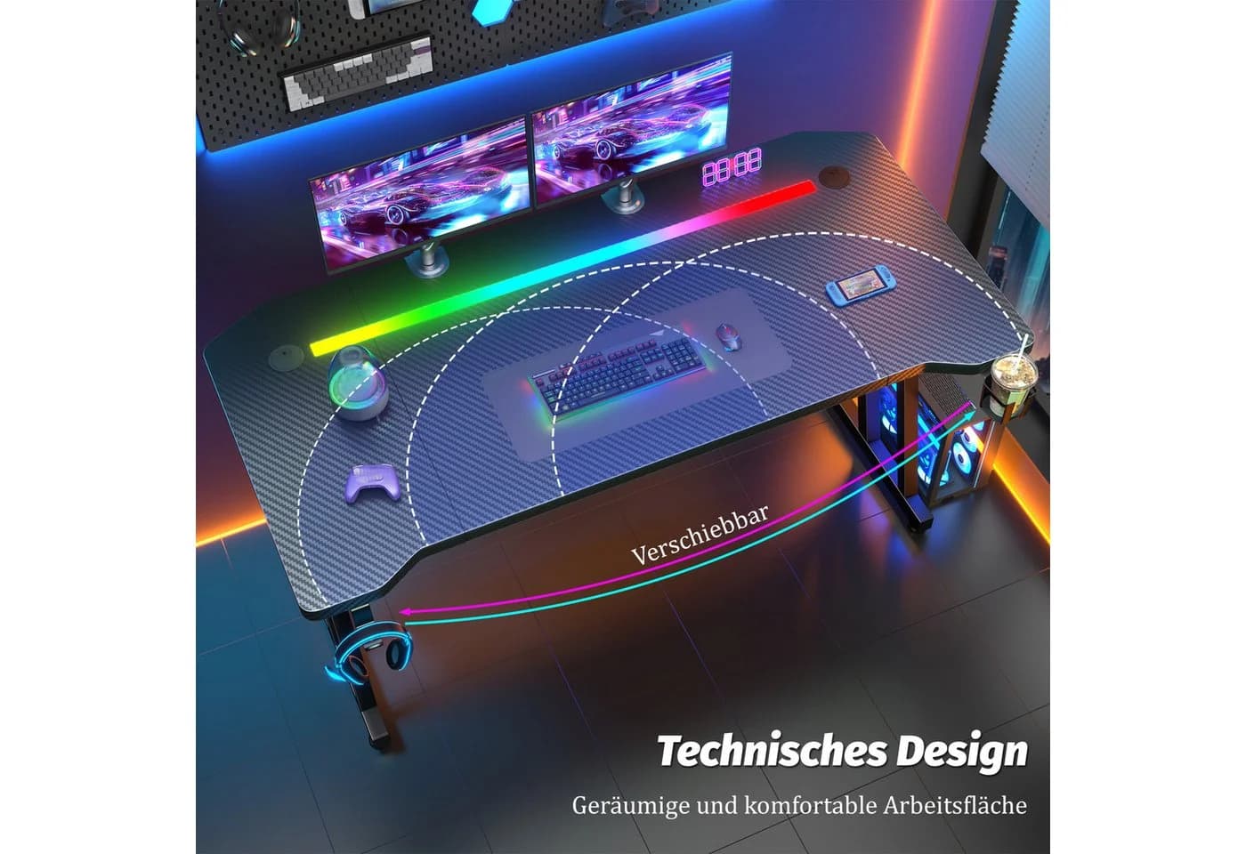Klyvvo Gaming Schreibtisch mit RGB LED Beleuchtung Schwarz - Bild 4