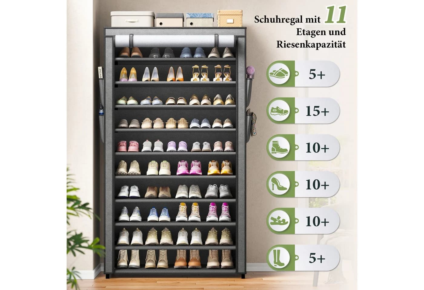 Klyvvo Schuhregal 11 Ebenen Grau Schwarz mit Sichtfenster - Bild 5