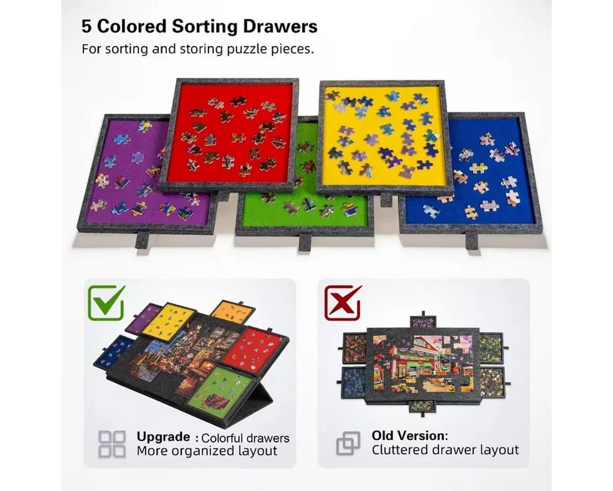 Pdgrid Puzzleunterlage Filz-Puzzleplattform 2-in-1-Ständer mit 6 Schubladen für Erwachsene