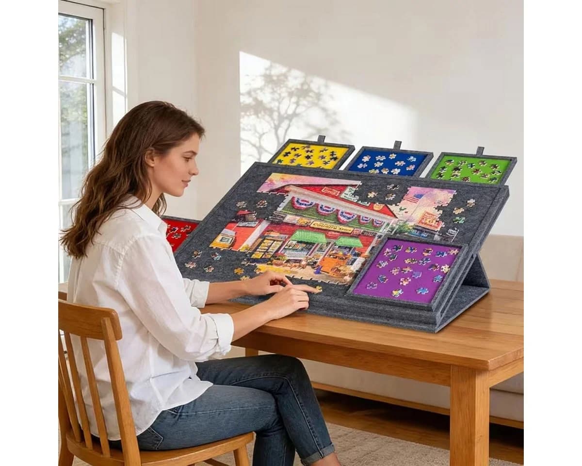 Pdgrid Puzzleunterlage Filz-Puzzleplattform 2-in-1-Ständer mit 6 Schubladen für Erwachsene - Bild 5