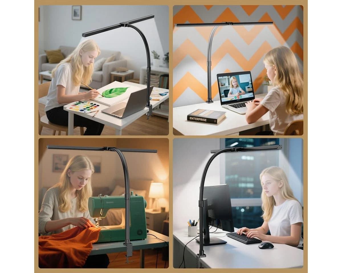 AeroAxis Doppelkopf Schreibtischlampe LED Dimmbar Schwarz