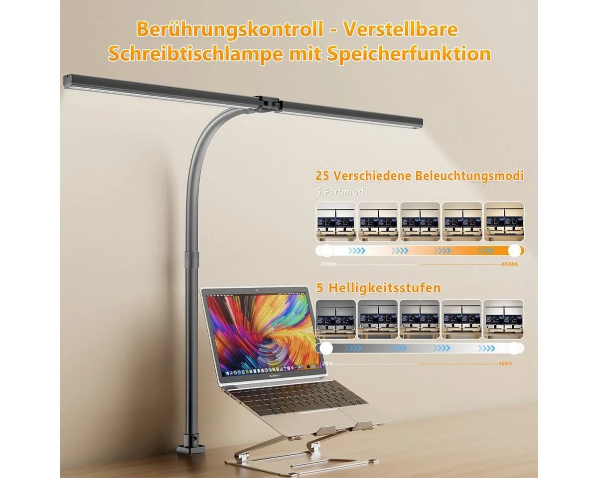 AeroAxis Doppelkopf Schreibtischlampe LED Dimmbar Schwarz - Bild 5